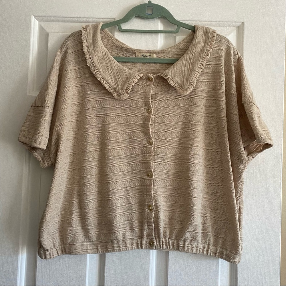 Madewell Knit Crop Top with Ruffle Collar | XXL | Sand